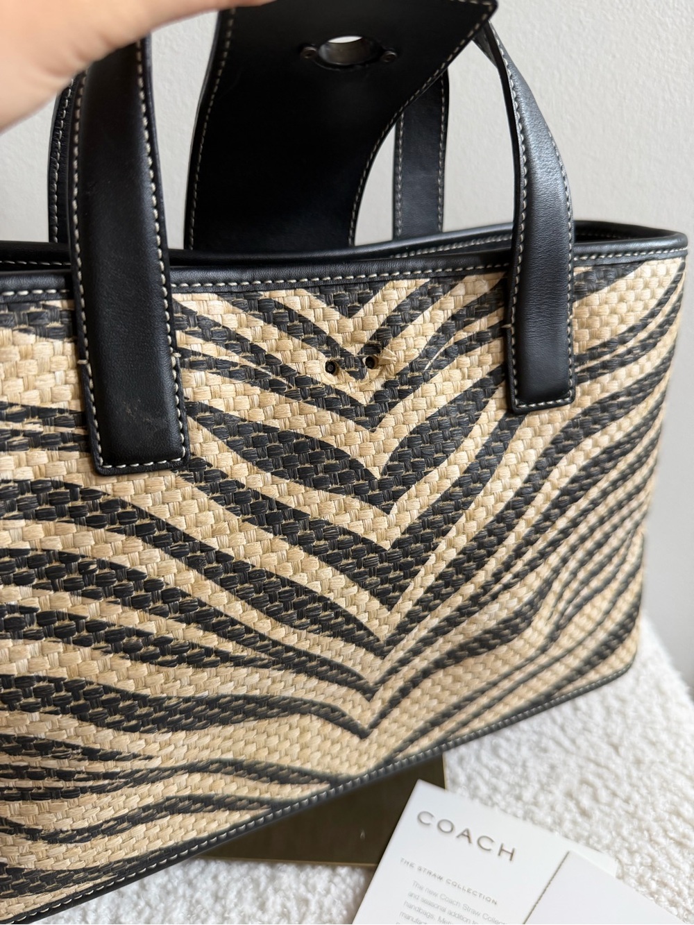 Vintage Coach Zebra Print Straw Tote - Picture 5 of 7